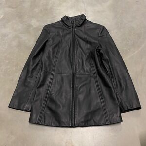 Colebrook Essentials Womens Black Leather Jacket Zip Up Stand Collar Size M